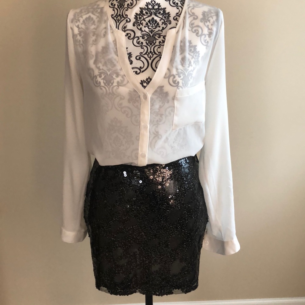 Beautiful Express Sequin Skirt Black Sheer /Sliver